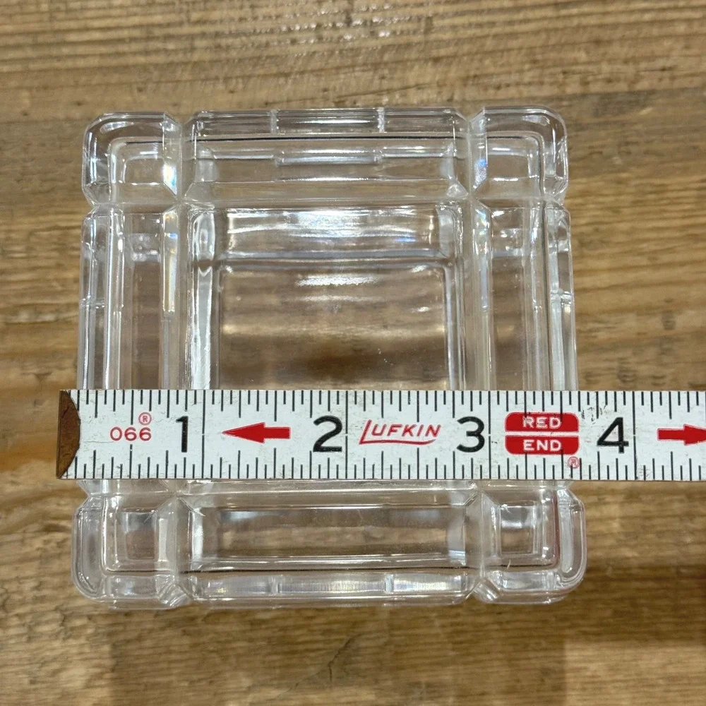 Clear Crystal Square Trinket Box Architectural Jewelry Case 1991 Kusak Engravers